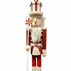 K&K Interiors 24"  Peppermint Candy Wooden NUTCRACKER Large Collectible